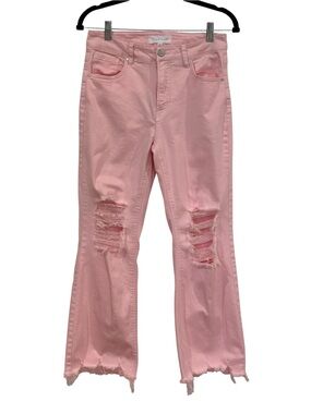 Risen Jeans. Pink Distressed Flare Jeans. Size 5/27.
